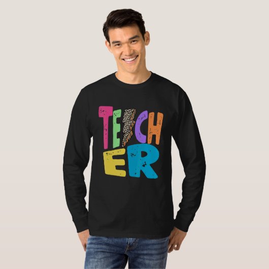 Back To School Teacher Leopard Thunder Motivationa Tシャツ (正面フル)