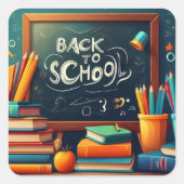Back to School Teacher Welcome Blackboard Books スクエアシール (正面)