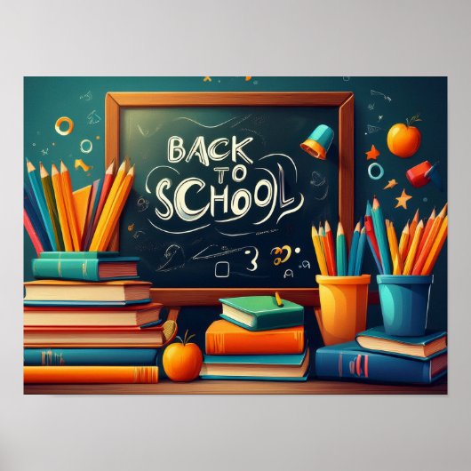 Back to School Teacher Welcome Blackboard Books  ポスター (正面)