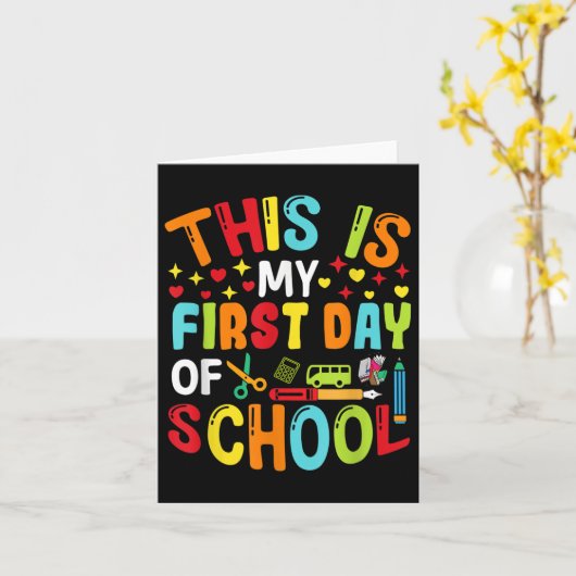 Back To School Teachers Kids Student First Day Of カード (黄色い花)