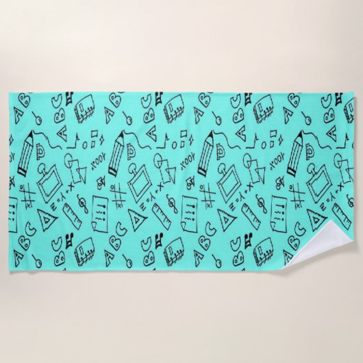 Back to school teal ビーチタオル (正面)