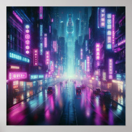 Back to School Vibrant Neon City Night Lights ポスター
