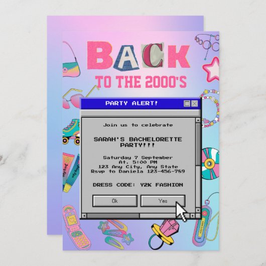 Back To The 2000's Y2K Bachelorette Party 招待状 (正面/裏面)