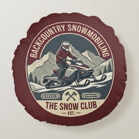 Backcountry Snowmobiling Adventure Badge ラウンドクッション (正面)
