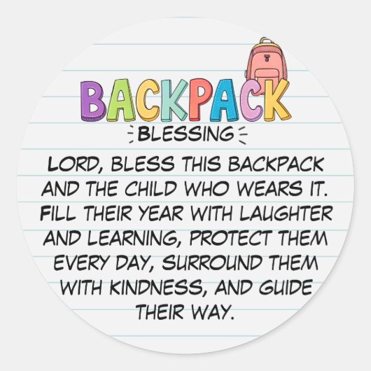 Backpack Blessing Prayer Sticker ラウンドシール (正面)