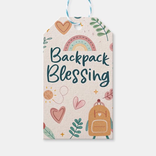 Backpack Blessing Tag – Cute Rainbow & Heart Desig ギフトタグ (正面)