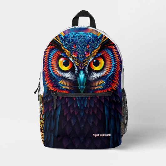 Backpack “Electric Dream Owl” – Night Vision Act. プリントバックパック (正面)