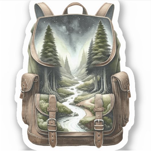 Backpack Forest Waterfall Vinyl Sticker | Decal シール (正面)