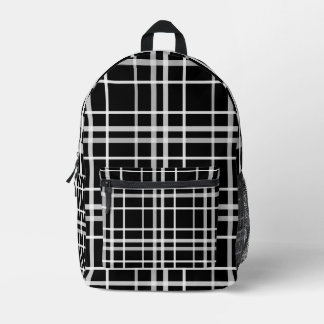 Backpacks white black checkered lines  プリントバックパック