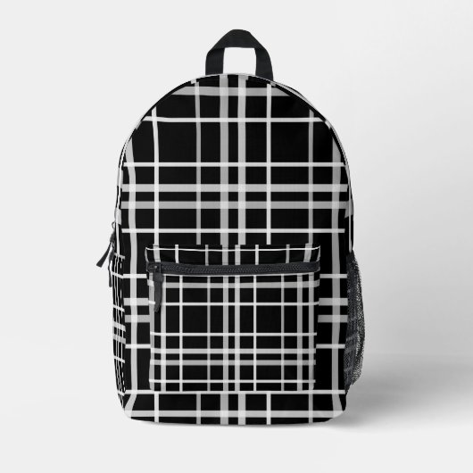 Backpacks white black checkered lines プリントバックパック (正面)