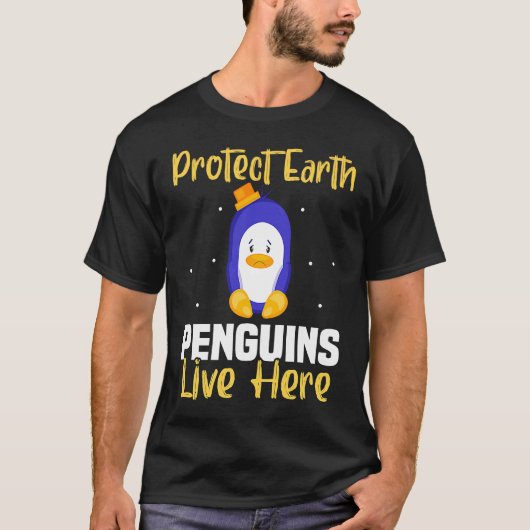 Backprint保護 Earthペンギンはここに住んでいる Tシャツ (正面)