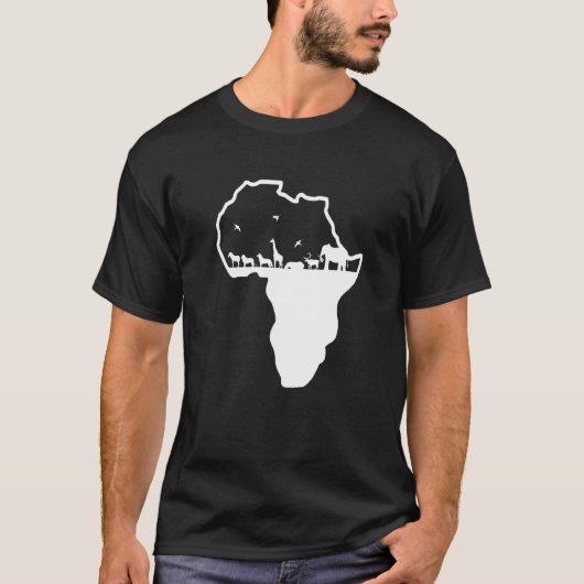 Backprint Africa Continent with African Animals Sa Tシャツ (正面)