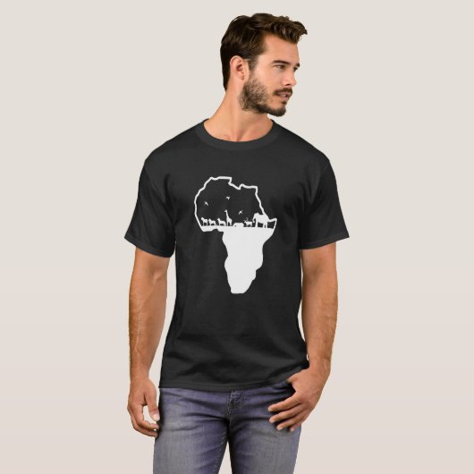 Backprint Africa Continent with African Animals Sa Tシャツ (正面フル)