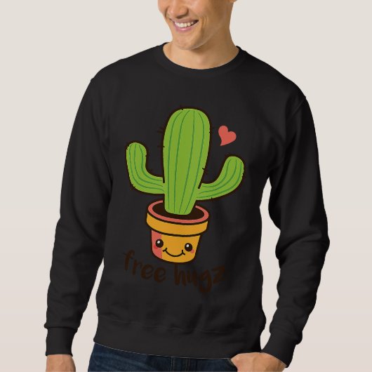 Backprint Free Hugs Cactus and Potted Plants スウェットシャツ (正面)