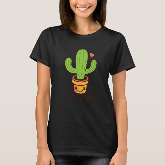 Backprint Free Hugs Cactus and Potted Plants Tシャツ (正面)