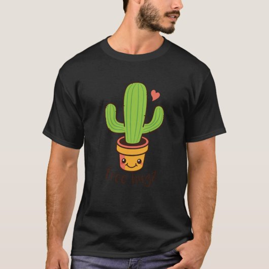 Backprint Free Hugs Cactus and Potted Plants Tシャツ (正面)