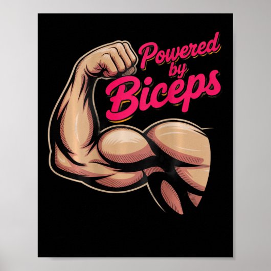 Backprint Funny Gym Humor Biceps Gains Powered By  ポスター (正面)