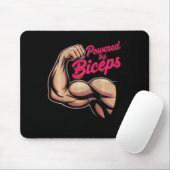 Backprint Funny Gym Humor Biceps Gains Powered By マウスパッド (マウス)