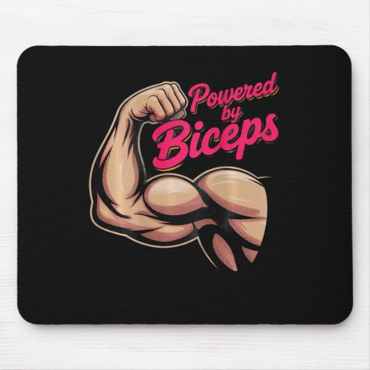 Backprint Funny Gym Humor Biceps Gains Powered By マウスパッド (正面)