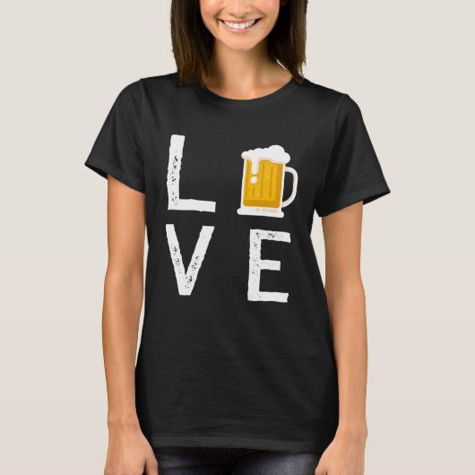 Backprint Love beer beer glass and party Tシャツ (正面)