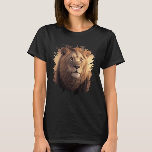 Backprint Majestic lion in the African savanna Tシャツ (正面)