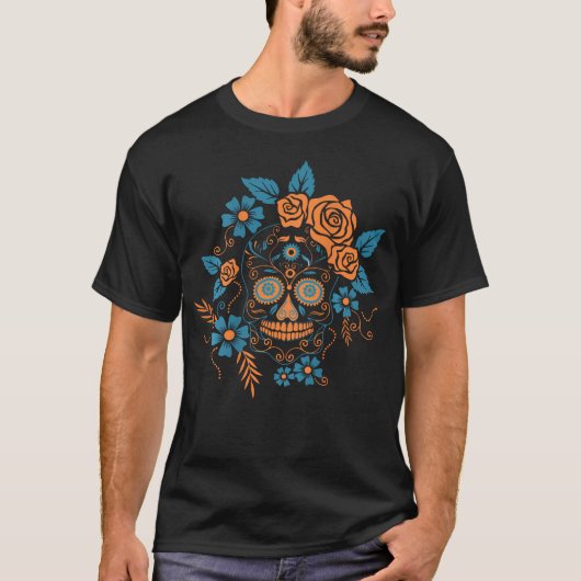 Backprint Mexican Skull Skeleton Mexico Tシャツ (正面)