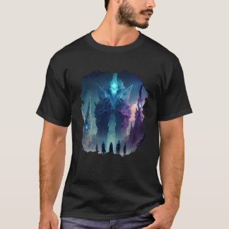 Backprint Mystical alien planet futuristic journey Tシャツ