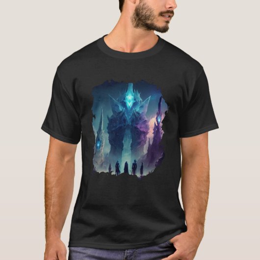 Backprint Mystical alien planet futuristic journey Tシャツ (正面)