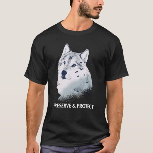 Backprint Preserve and Protect wolves and wolf pac Tシャツ (正面)
