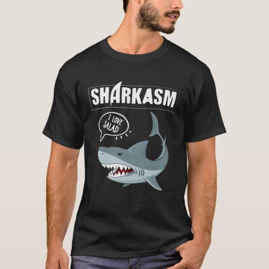Backprint Sharkasm  Sarcasm and Shark Vegetarians Tシャツ (正面)