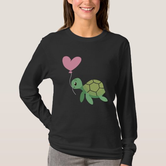 Backprint Valentine s day turtle heart love Tシャツ (正面)