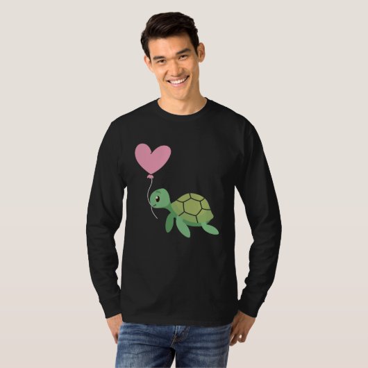 Backprint Valentine s day turtle heart love Tシャツ (正面フル)