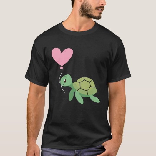 Backprint Valentine s day turtle heart love Tシャツ (正面)
