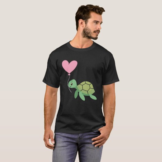 Backprint Valentine s day turtle heart love Tシャツ (正面フル)