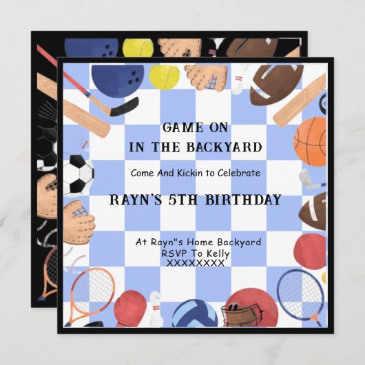 Backyardの子供の写真でゲームをカスタム開始 招待状 (正面/裏面)