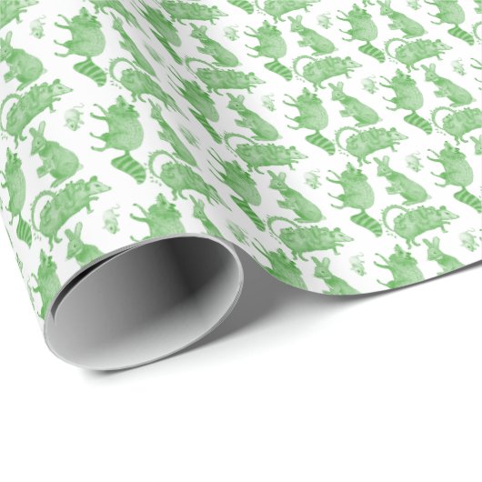 Backyard Animals Holiday Wrapping Paper (Green) ラッピングペーパー (ロールコーナー)