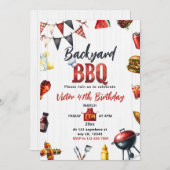 Backyard BBQ Barbecue Birthday Party 招待状 (正面/裏面)