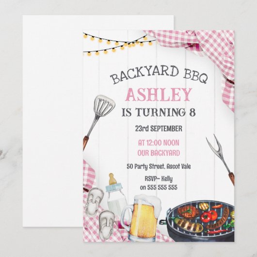 Backyard BBQ Birthday Invitation 招待状 (正面/裏面)