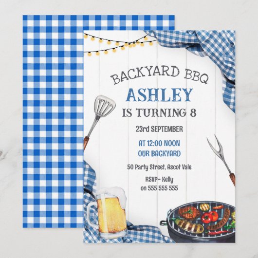 Backyard BBQ Birthday Invitation 招待状 (正面/裏面)
