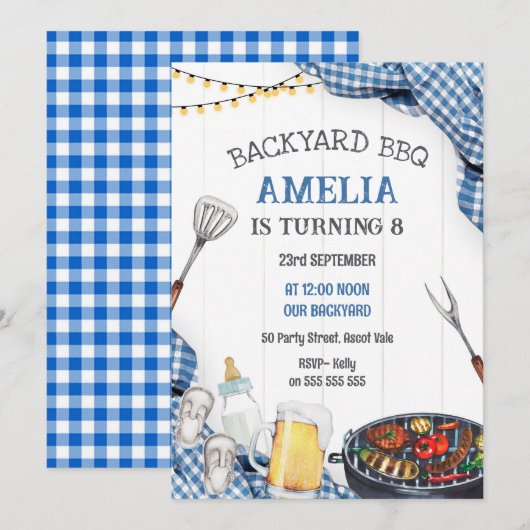 Backyard BBQ BIrthday Invitation 招待状 (正面/裏面)