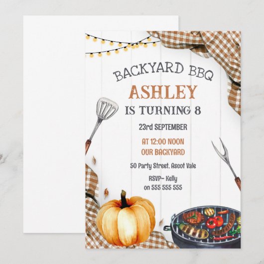 Backyard BBQ Birthday Party Invitation 招待状 (正面/裏面)