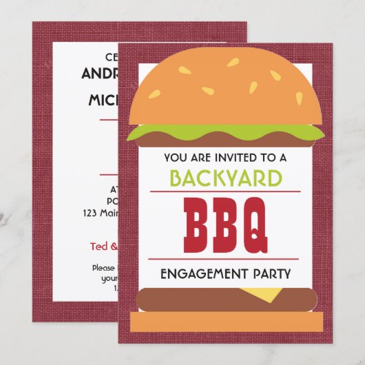 Backyard BBQ Engagement Party 招待状 (正面/裏面)