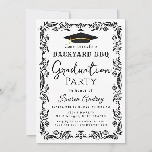 Backyard BBQ Graduation Party Invitation 招待状 (正面)