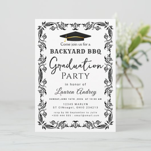 Backyard BBQ Graduation Party Invitation 招待状 (スタンド正面)