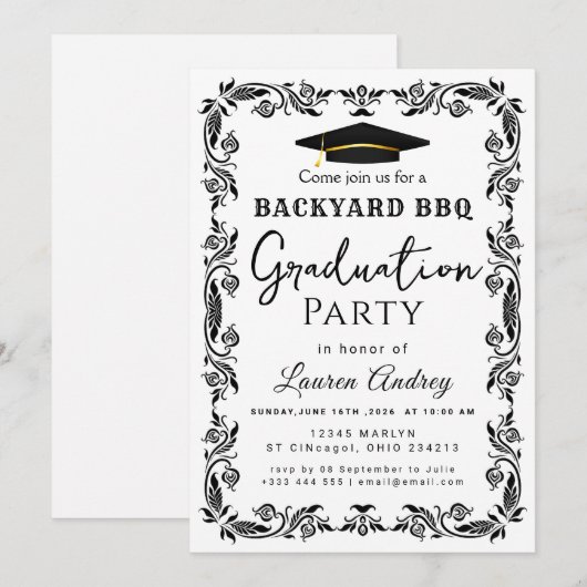 Backyard BBQ Graduation Party Invitation 招待状 (正面/裏面)