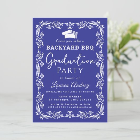 Backyard BBQ Graduation Party Invitation 招待状 (スタンド正面)