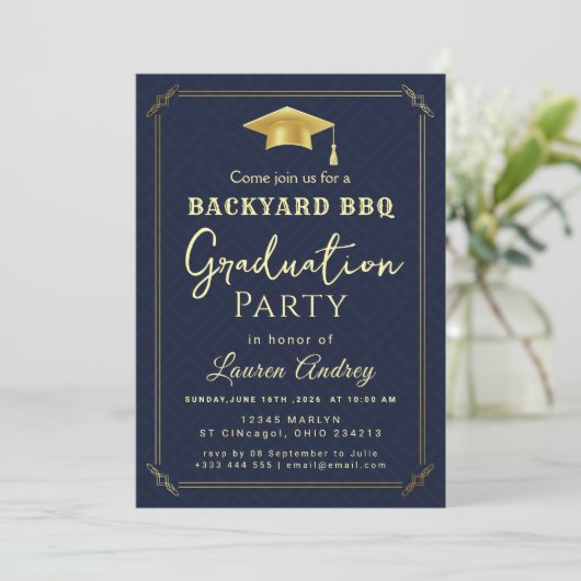 Backyard BBQ Graduation Party Invitation 招待状 (スタンド正面)