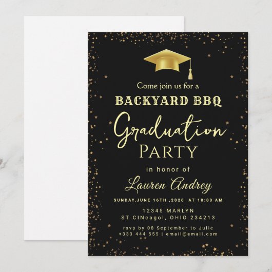 Backyard BBQ Graduation Party Invitation 招待状 (正面/裏面)