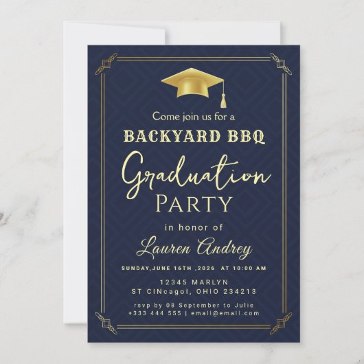 Backyard BBQ Graduation Party Invitation 招待状 (正面)