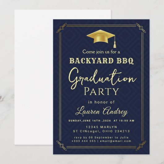 Backyard BBQ Graduation Party Invitation 招待状 (正面/裏面)